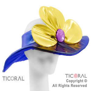 SOMBRERO CAPELINA CON FLOR METAL AZUL x 1